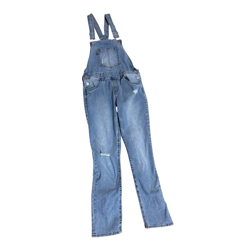 Levis Overalls Girls‎ 16R Blue Denim Jean Bib Straight Skinny Leg Stretch